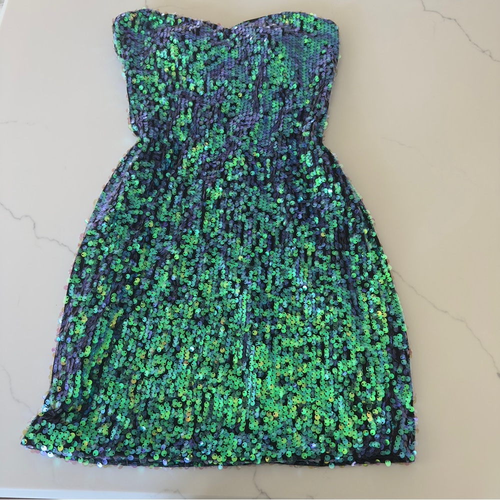 Deb Green and Blue Sequin Mini Dress